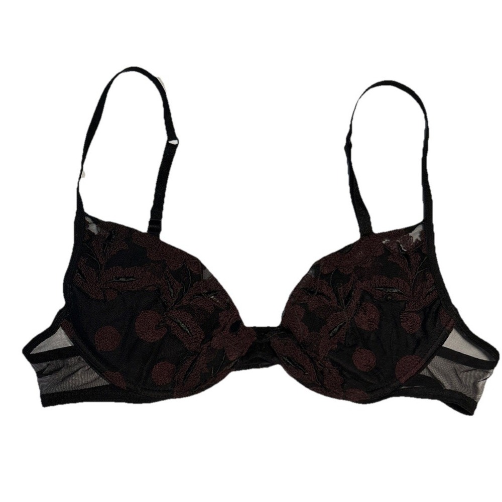 Malizia La Perla Lace Bra‎ Black Brown Underwire Size 3 / 36 B